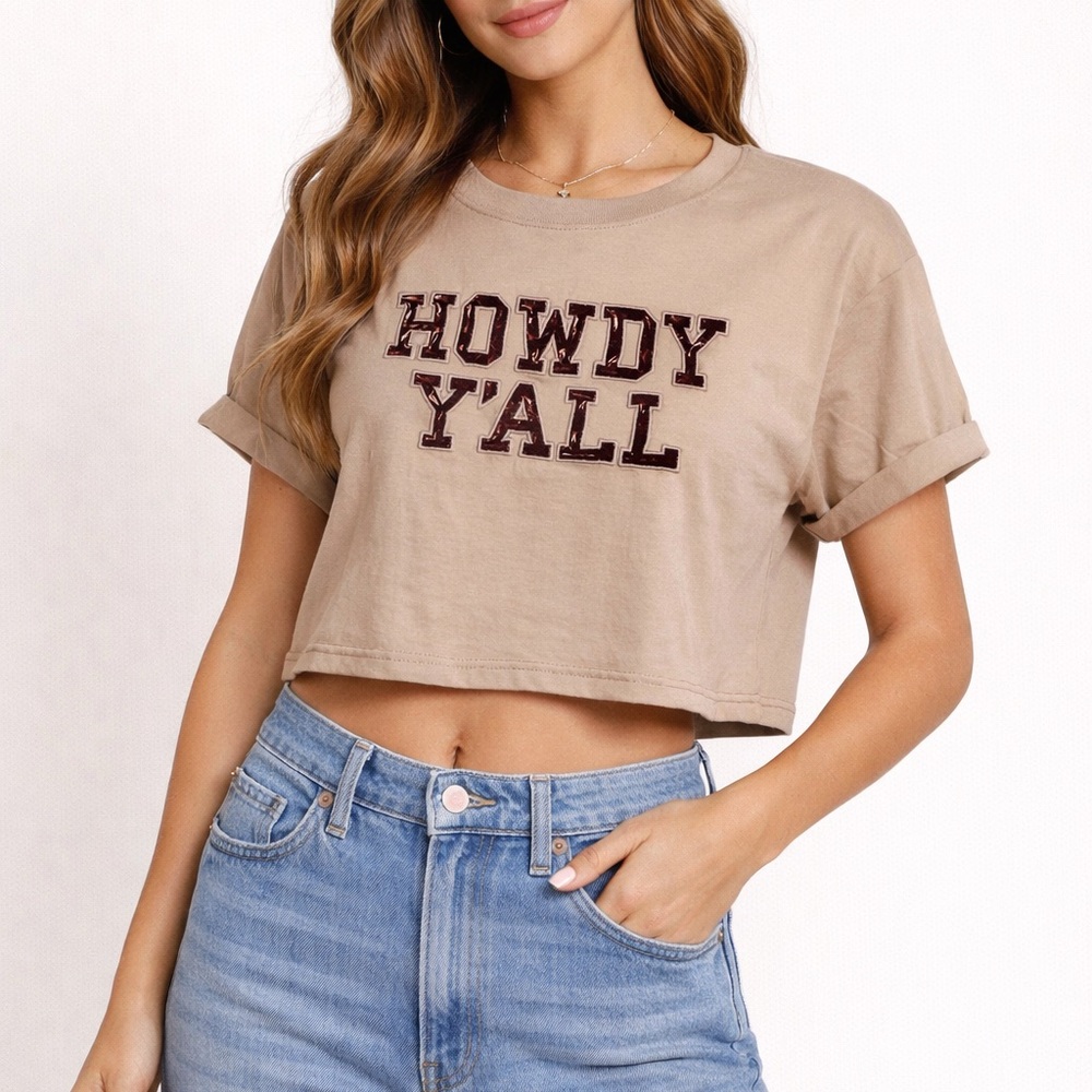 PINK Victoria's Secret “Howdy Y’all” Crop Tee, Western Graphic T-Shirt